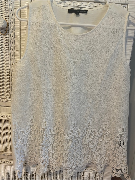 Harve Benard Tops - Harve Benard Ivory Lace-Hem Sleeveless Tank